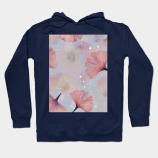 Watercolor Golden Ginko Leaves Grey Pink pattern Hoodie